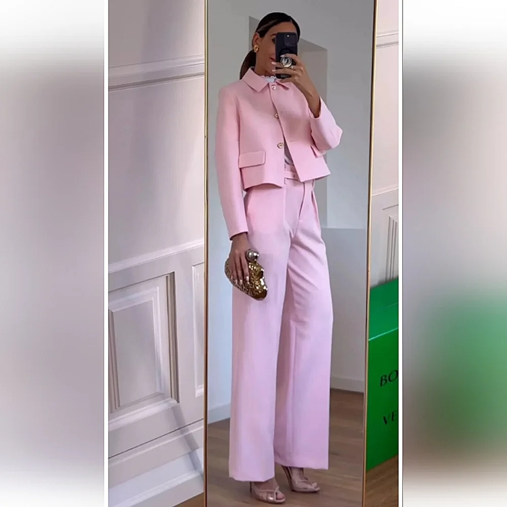 Zara Wide Leg Belted Pants Pink Size S